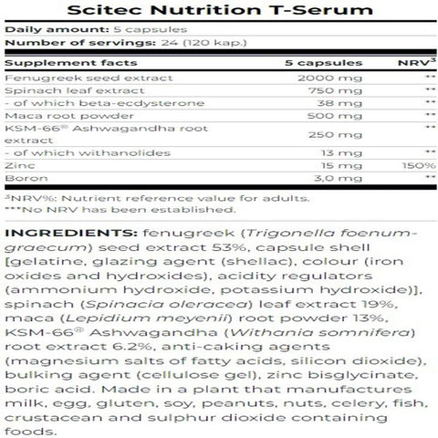 Scitec t serum (fenugreek+beta ecdysterone+KSM66 Ashwagandha+Maca+zinc+boron) 120 Caps
