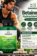 Swanson Vitamins, Betaine HCl Hydrochloric Acid with VegPeptase Digestion, Especially Protein Gastric pH 250 Veggie Capsules