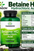 Swanson Vitamins, Betaine HCl Hydrochloric Acid with VegPeptase Digestion, Especially Protein Gastric pH 250 Veggie Capsules