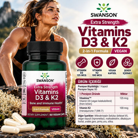 Swanson Vitamin D3 K2 5000 IU 60 Vegan Caps