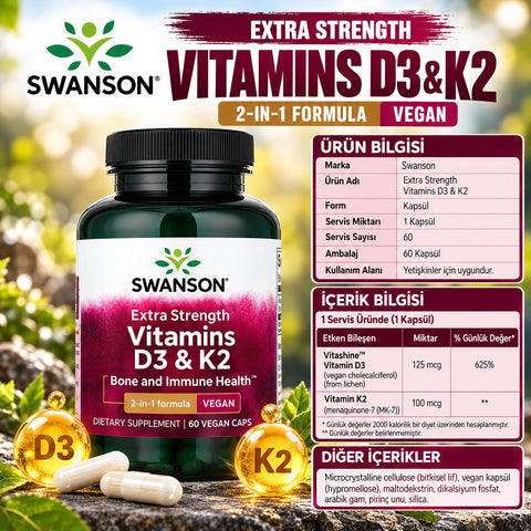 Swanson Vitamin D3 K2 5000 IU 60 Vegan Caps