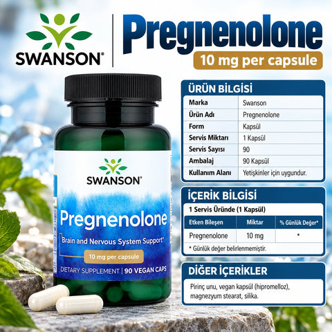 Swanson Pregnenolone Brain and Nervous System Support 10 mg 90 Vegan Capsules