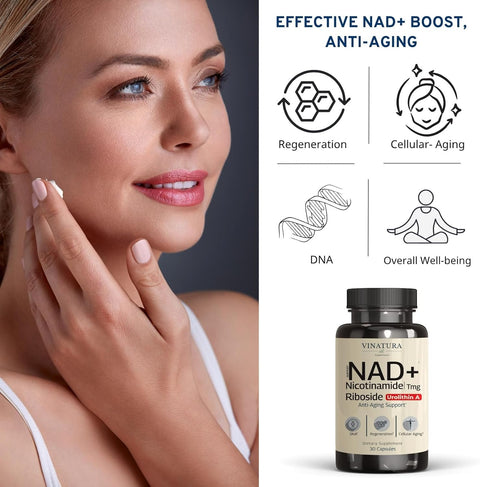 VINATURA NAD+ Nicotinamide Riboside Trans-Resveratrol TMG and Urolithin A Betaine 30 Vegan Caps