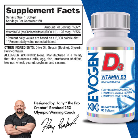 Evogen Vitamin D3 5000 IU 60 Softgels
