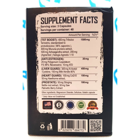 Warrior Labs PCT Tst Boost Tribulus with Liver Nac , Milk thistle Saw palmetto 120 Caps