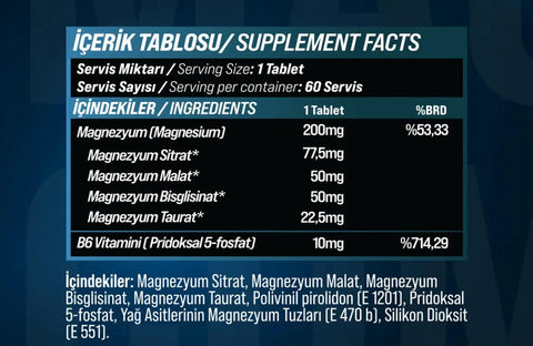 Grimsupps Magnesium Complex 4 - Citrate , Bisglycinate , Taurat , Malate B6 Vitamin 60 Tablet