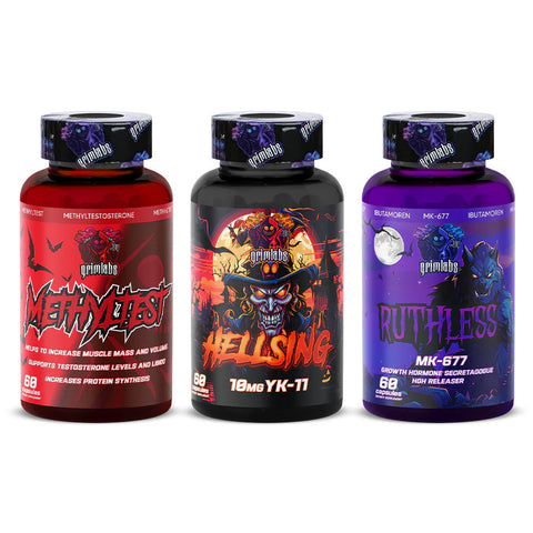 GRIMLABS ANABOLIC WARFARE STACK - METHYLTEST TESTO BOOSTER & HELLSING YK11 MYOSTATİN & MK677 RUTHLESS