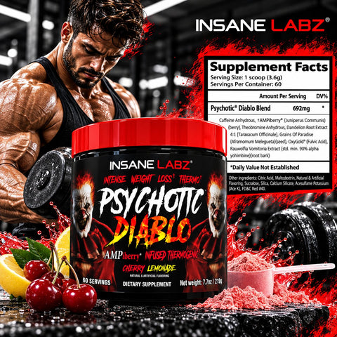 Insane Labz Psychotic Diablo Powder Thermogenic Fat Burner Yohimbine 60 Servis - Cherry Lemon