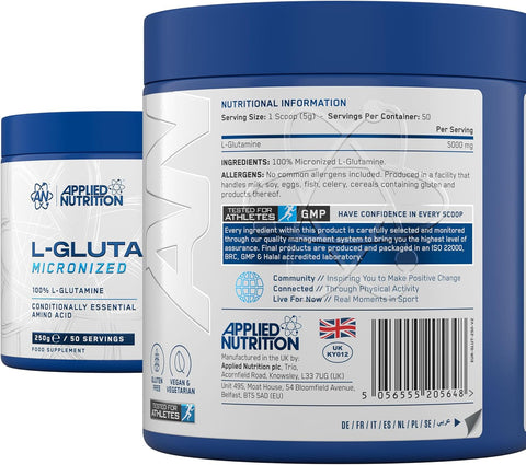 Applied Nutrition Mikconized L Glutamine Muscle Strength Recovery Boosts Immune System 250 gram