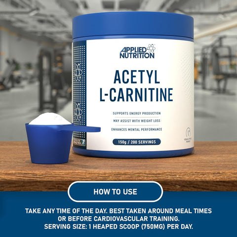 Applied Nutrition Acetyl L-Carnitine Carnitine Metabolism Brain High Strength Energy Boost & Weight Management 200 servis