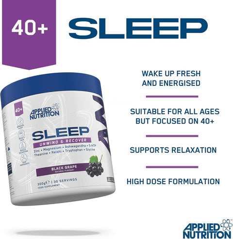 Applied Nutrition Sleep Support for Over 40s Zinc Reishi Magnesium Glycine Theanine 5-HTP 300 g
