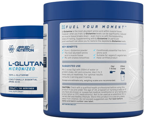 Applied Nutrition Mikconized L Glutamine Muscle Strength Recovery Boosts Immune System 250 gram