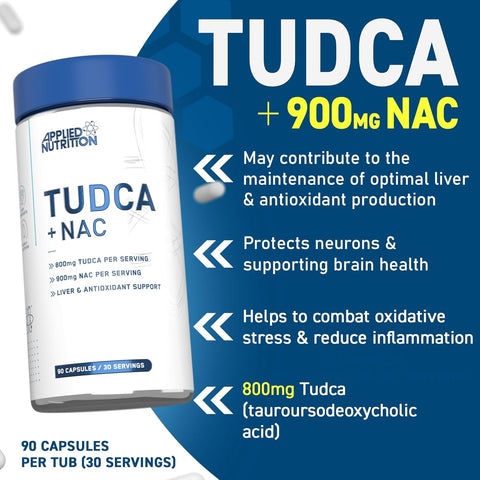 Applied Nutrition TUDCA + NAC - Liver & Antioxidant Support Bile Salts 800mg Tauroursodeoxycholic Acid 90 Caps