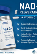 Applied Nutrition NAD+ Trans-Resveratrol Cellular Energy Antioxidant Support & Daily Wellness Formula 60 Caps