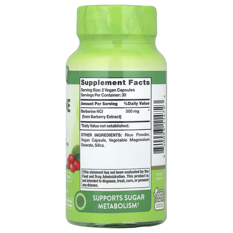 Nature's Truth Berberine HCI Barberry Extract Sugar Metabolism 60 Capsules