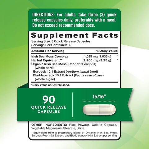 Nature's Truth Irish Sea Moss with Bladderwrack & Burdock Root Greens & Superfoods 90 Caps