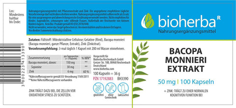 Bioherba Bacopa Monnieri+Zinc(Çinko) Extract 50 mg 100 Caps