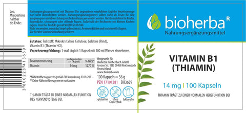 Bioherba Vitamin B1 Benfotiamine (Thiamine) 14 mg 100 Caps