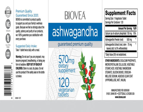 Biovea Ashwagandha 570mg 120 Vegetarian Tablets