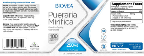 Biovea PUERARIA MIRIFICA Menopause Women Support 250mg 100 Vegetarian Capsules