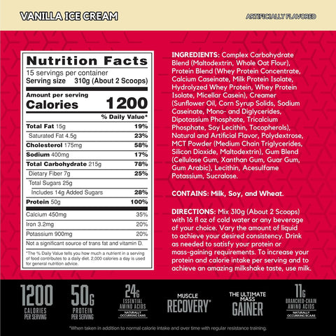 BSN True Mass Weight Gainer Muscle Mass Gainer with Whey and Casein Protein for Post Workout 4,65 Kg
