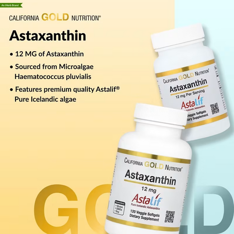 California Gold Nutrition Astaxanthin Antioxidant Carotenoid AstaLif Pure Icelandic 99% 12 mg 30 Caps