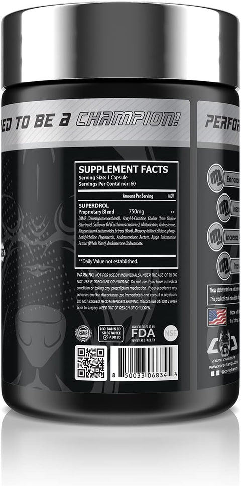 Core Champs Super Drol Choline Dmae , Acety L-Carnitine , Ajuga turkesteron 60 caps - By Kai Greene