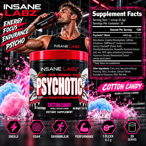 Insane Labz Psychotic Preworkout Cotton Candy – 35 Servis