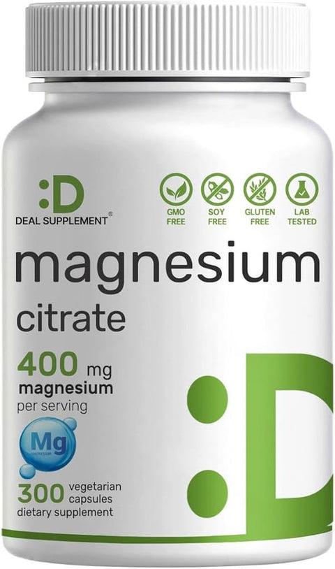 Deal Supplement Magnesium(Magnezyum) Citrate 400mg Per Serving, 300 Veggie Capsules