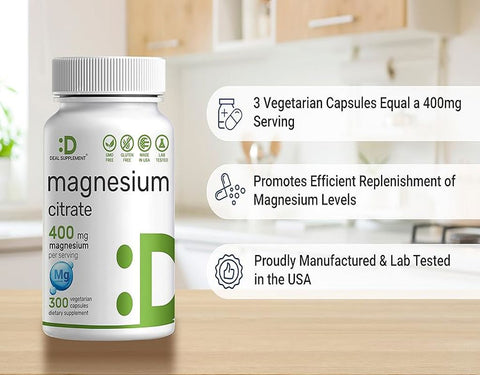 Deal Supplement Magnesium(Magnezyum) Citrate 400mg Per Serving, 300 Veggie Capsules