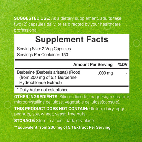 Deal Supplement Berberine 1000mg Per Serving 300 Veggie Caps