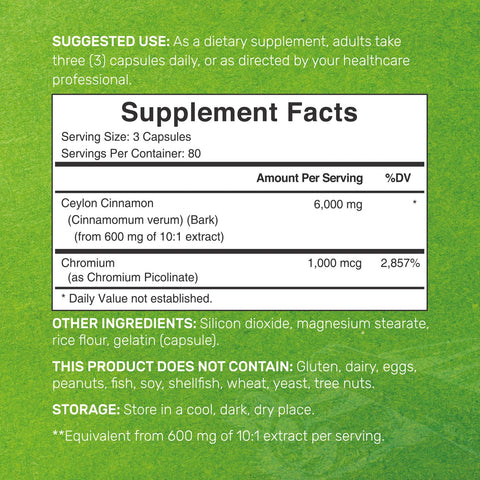 Deal Supplement Ceylon Cinnamon 6,000mg with Chromium 1,000mcg Per Serving, 240 Caps