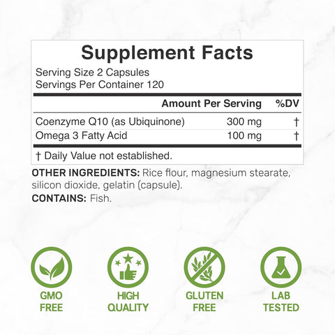 DEAL SUPPLEMENT CoQ10 Bioavailable Coenzyme Ubiquinon Omega 3 Heart Energy Brain Health Antioxidant Support 240 Caps