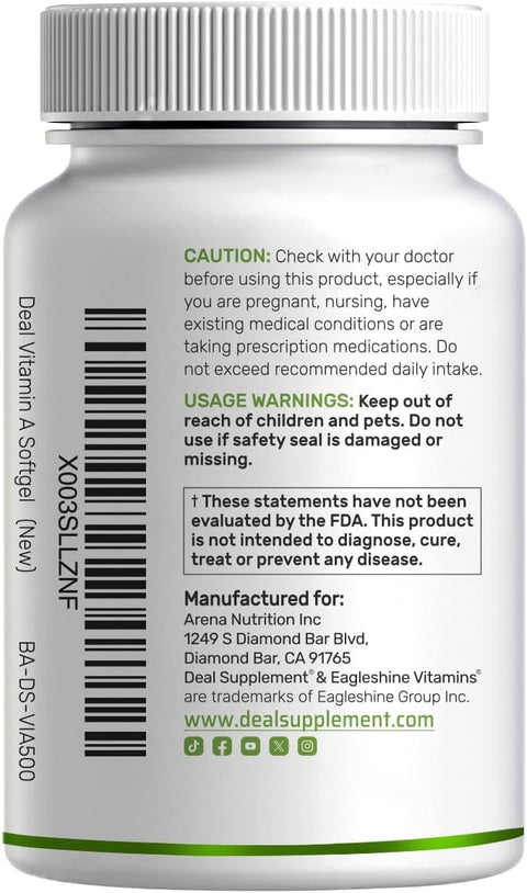 DEAL SUPPLEMENT Vitamin A 25000 IU 500 Coconut Oil Fish Liver Oil Vitamins for Eye Immune & Skin Health