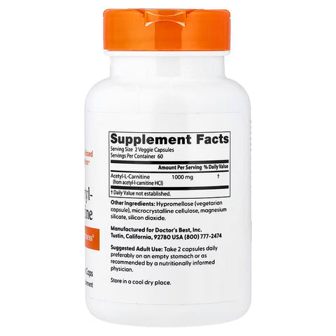 Doctor's Best Acetyl-L-Carnitine Hcl 1000 mg 120 Veggie Caps