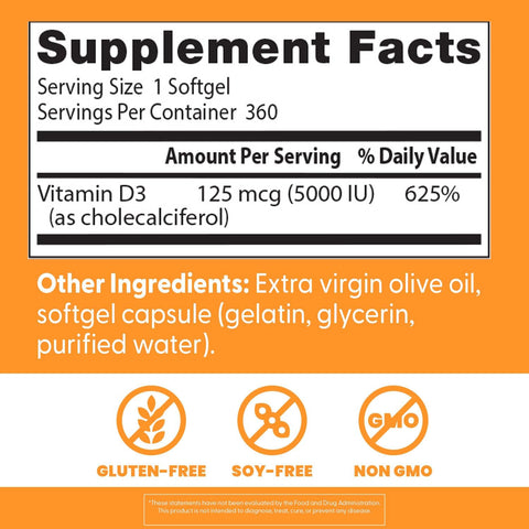 Doctor's Best Vitamin D3 5000 IU Men & Women - Vitamin D Immune System 360 Softgels