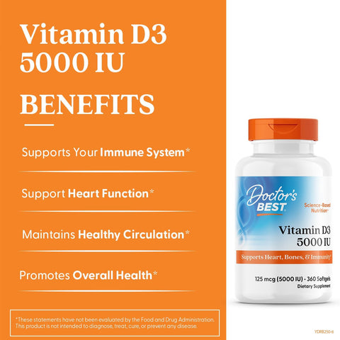 Doctor's Best Vitamin D3 5000 IU Men & Women - Vitamin D Immune System 360 Softgels