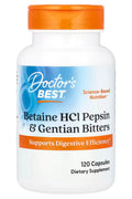 Doctor's Best Betaine HCl Pepsin & Gentian Bitters Gut Digestive Health 120 Capsules