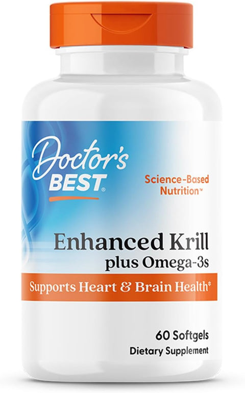 Doctors Best Enhanced Wild Antarctic Krill Oil Omega 3s Brain Health Phospholipids astaxanthin 60 Softgels