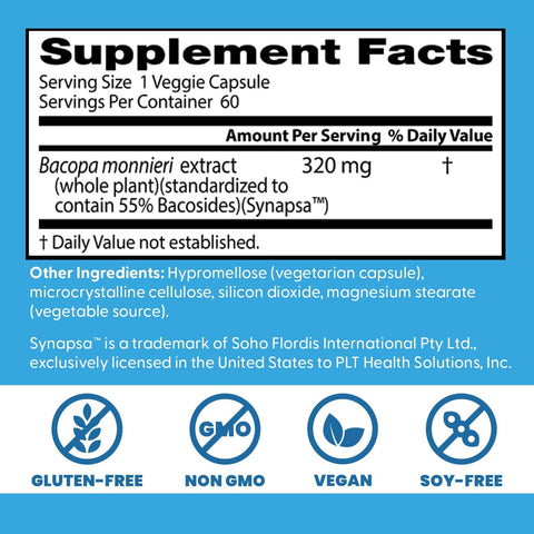 Doctors Best Bacopa with Synapsa Supports Cognitive memory 60 Veggie Caps