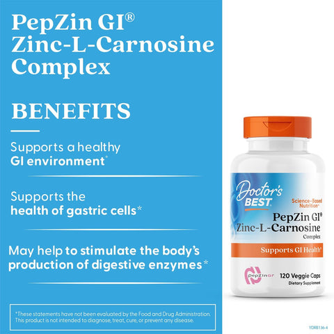 Doctor's Best PepZin GI Zinc-L-Carnosine Zinc Gut Health Digestive Support 120 Veg Caps
