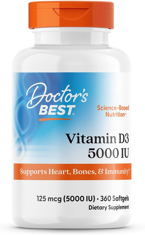 Doctor's Best Vitamin D3 5000 IU Men & Women - Vitamin D Immune System 360 Softgels