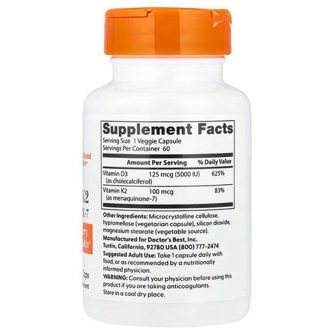 Doctor's Best Vitamin D3 + K2 MK-7 5000 IU 60 Veggie Caps
