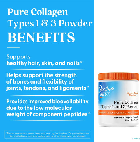 Doctor's Best Pure Collagen Types 1 & 3 Promotes Healthy Skin Hair & Nails – Bone & Joint Support 200 g