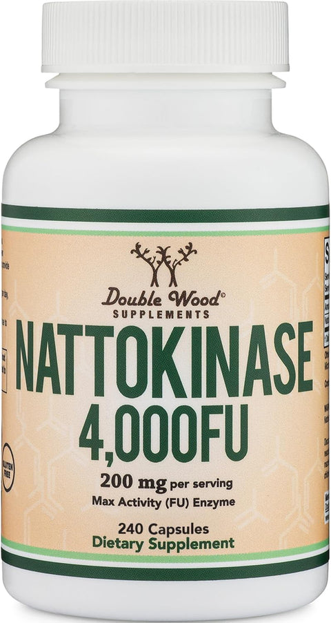 Double Wood Supplements Nattokinase 4,000 FU, Supports Healthy Circulation, 240 Capsules - Supplementhane