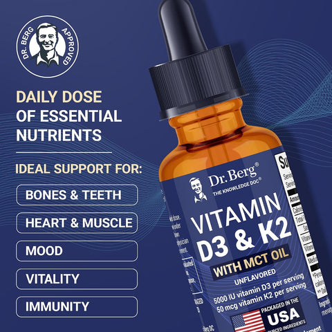 Dr. Berg Maximum Strength Vitamin D3 K2 Liquid Drops with MCT Oil – 5,000 IU 30 ML