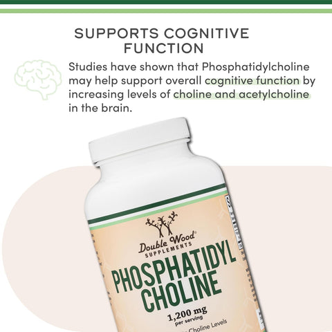 Double Wood Phosphatidylcholine Sunflower and Soy Lecithin Brain Health 1,200mg – 210 Softgels