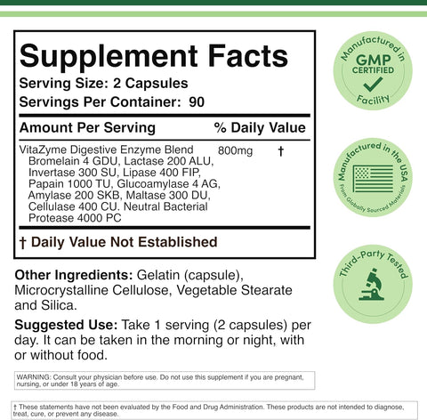 Double Wood Digestive Enzymes Bromelain Lactase 180 Caps