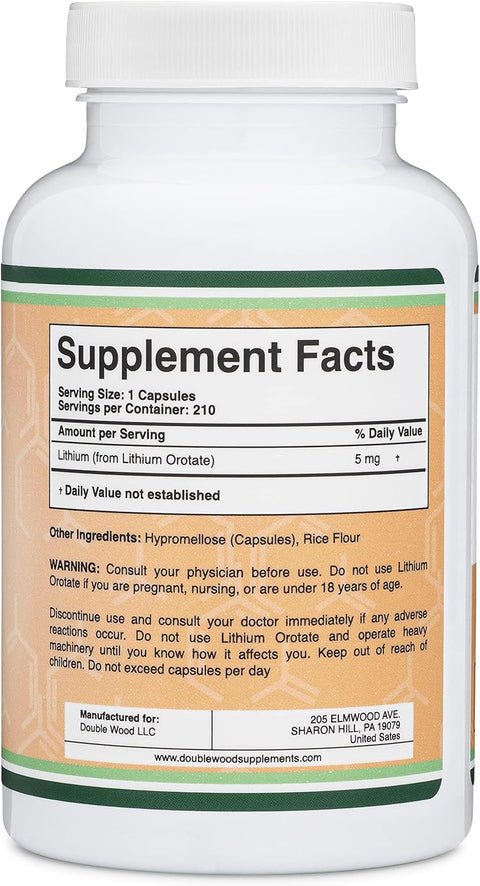 Double Wood Lithium Orotate 5 mg Cognition and Brain Health 210 Caps