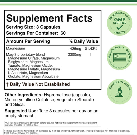 Double Wood Magnesium Complex Citrate Bisglycinate Taurate Malate L-Aspartate Orotate and Ascorbate 180 Caps